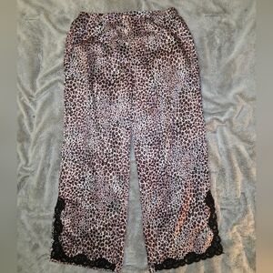 Leopard Print Wide-Leg Pants with Lace Trim